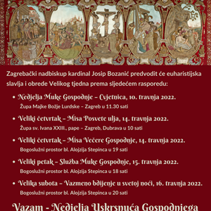 Raspored liturgijskih slavlja u Velikom tjednu